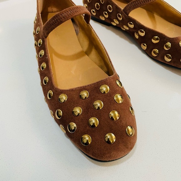 Madewell Greta Ballet Leather Flat in Leather Suede Gold Studs - Picture 2 of 12
